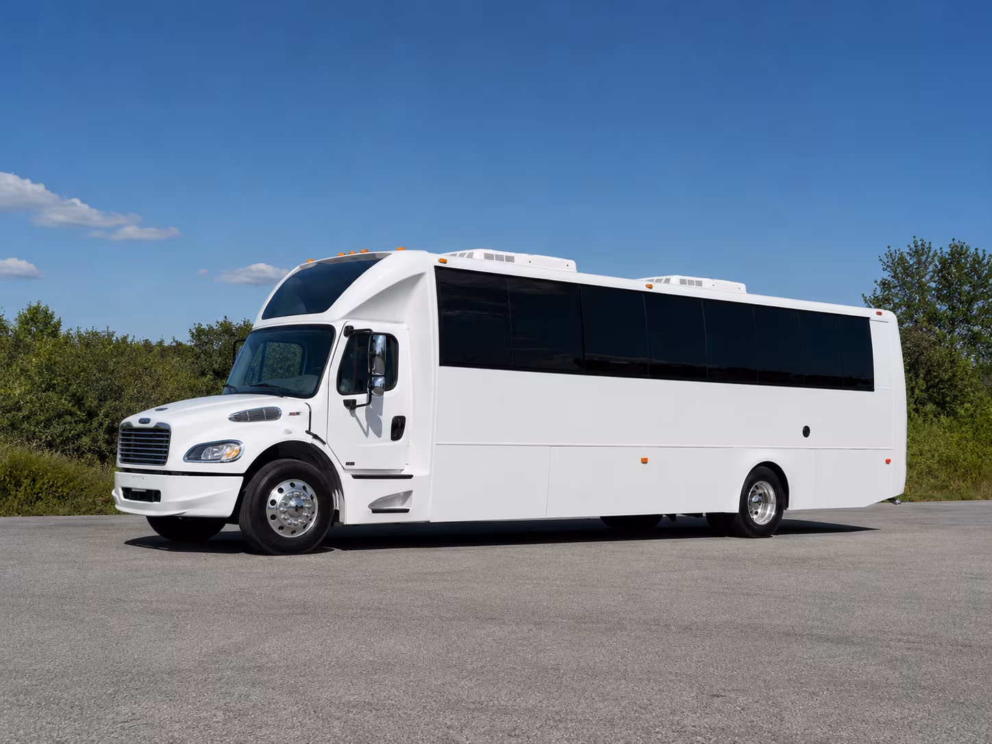 White party bus exterior